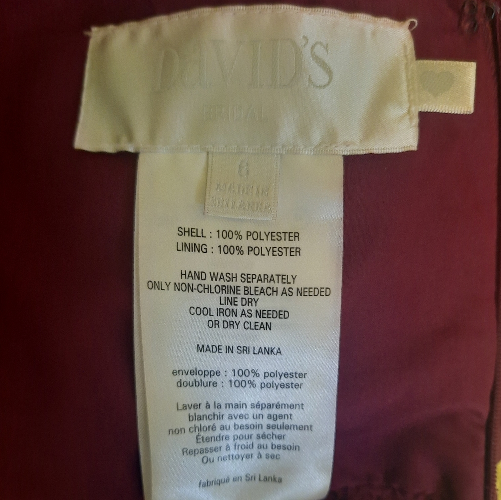Davids bridal lace ruched chiffon wine maxi dress gown sz 6 *D1 - Picture 8 of 8